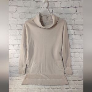 Athleta Eco Wash Turtle Neck Large Midi Dress Athleisure Beige Pockets